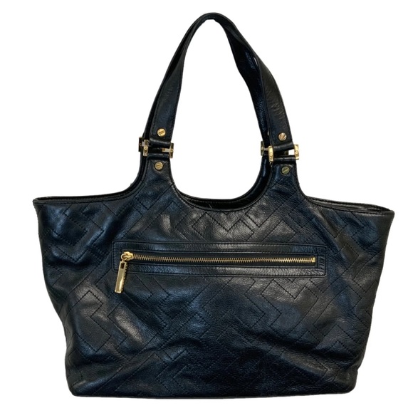 Tory Burch leather Logo quilted embossed tote bag in black - Picture 3 of 10